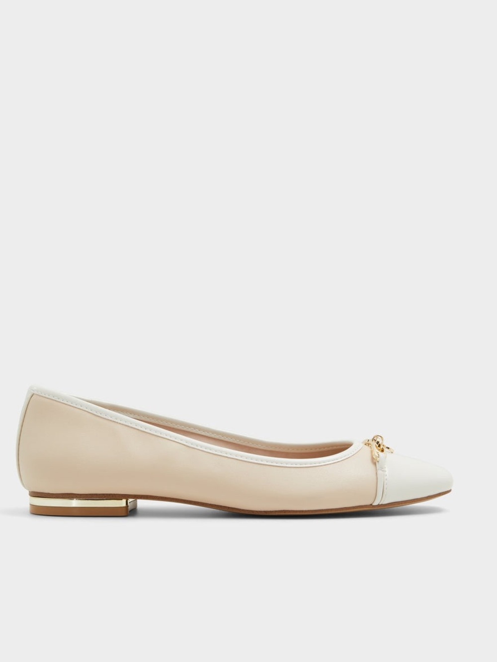 Aldo Lalateriel Ballerina Two-Tone Cream and White Ballet Flat Gold Accent Sz 9